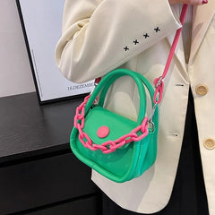 Girl's Shoulder Bag with Contrast Stitching Acrylic Thick Chain Crossbody Bag