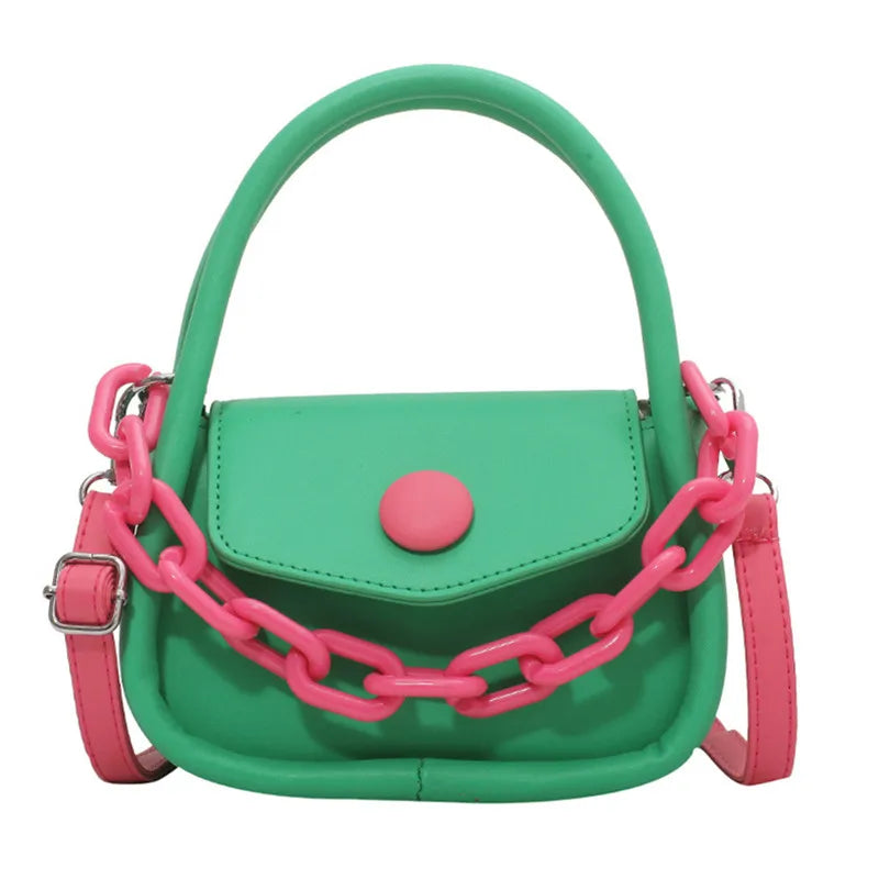 Girl's Shoulder Bag with Contrast Stitching Acrylic Thick Chain Crossbody Bag