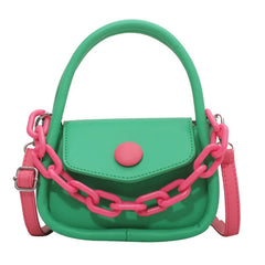 Girl's Shoulder Bag with Contrast Stitching Acrylic Thick Chain Crossbody Bag