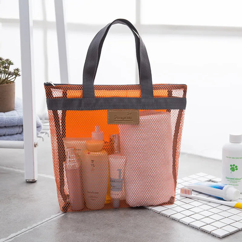 Floral Mesh Tote Handbags for Shoes Storage Swimming Travel Beach Bags