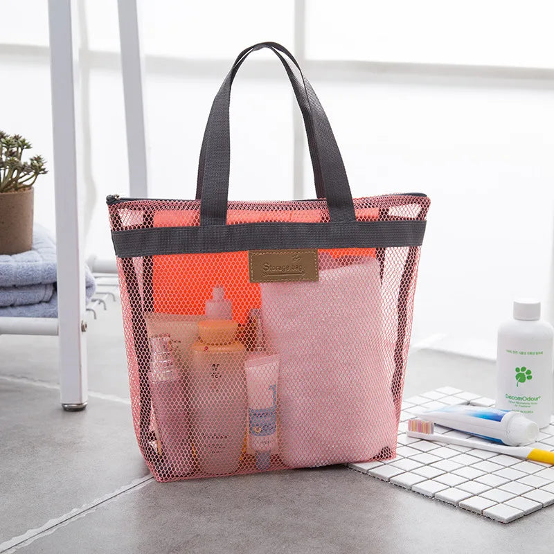 Floral Mesh Tote Handbags for Shoes Storage Swimming Travel Beach Bags