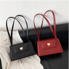 Retro Square Shoulder Bag Metal Heart Shape Women Handbags