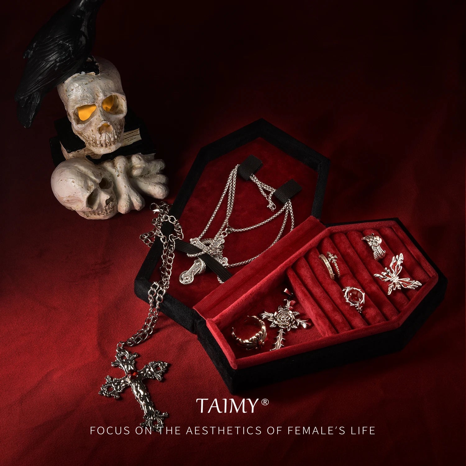 Gothic Coffin Velvet Jewelry Box Halloween