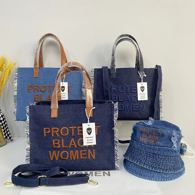 Ladies Crossbody Denim Bag Shoulder Handbag Tote Embroidered Purse