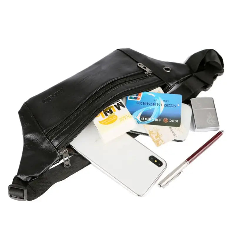 Men Leather Fanny Pack Belt Bum Waist Pouch Crossbody Shoulder Sport Zip Bag