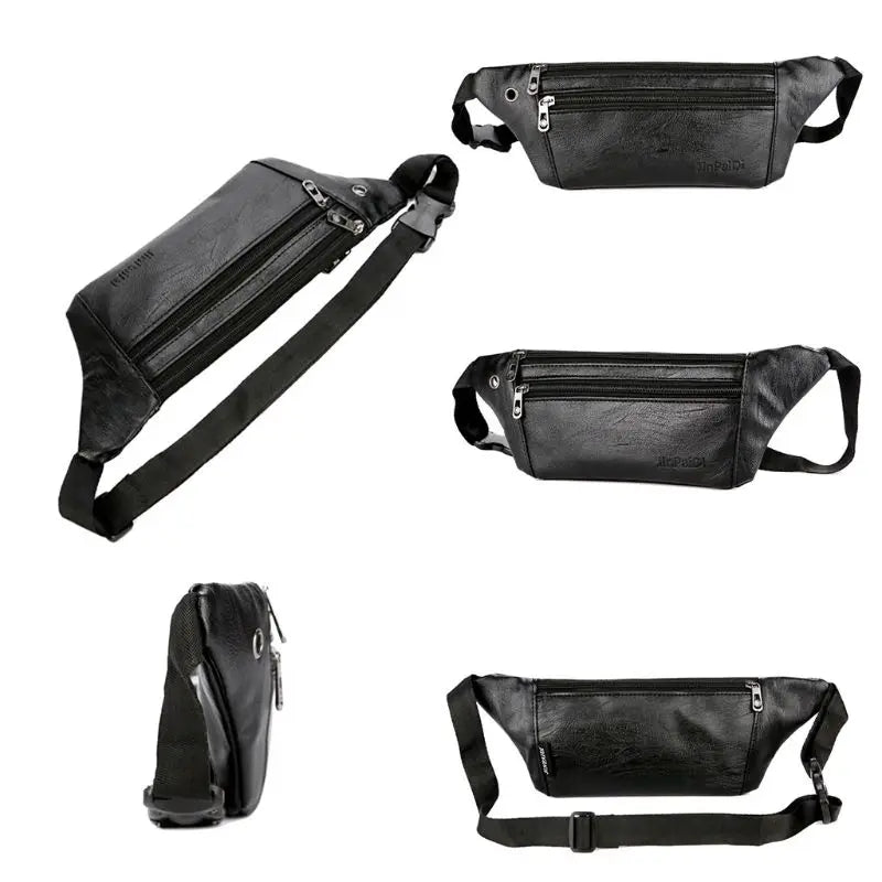 Men Leather Fanny Pack Belt Bum Waist Pouch Crossbody Shoulder Sport Zip Bag