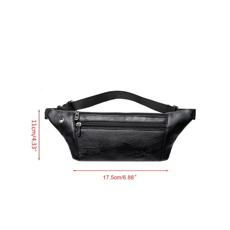 Men PU Leather Belt Bum Waist Phone Pouch Fanny Pack Crossbody Shoulder