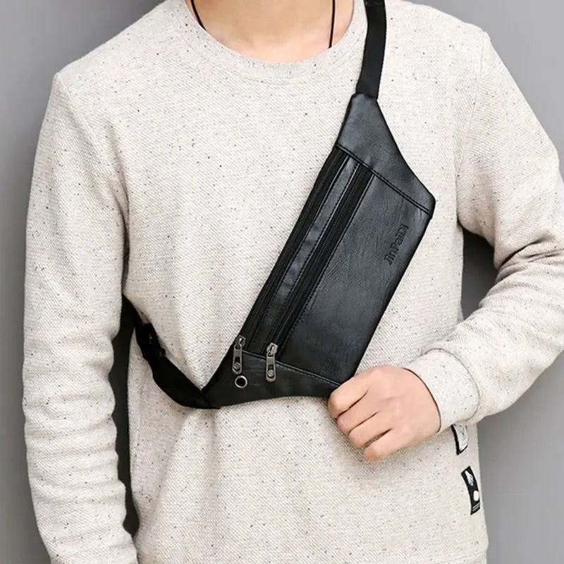 Men PU Leather Belt Bum Waist Phone Pouch Fanny Pack Crossbody Shoulder