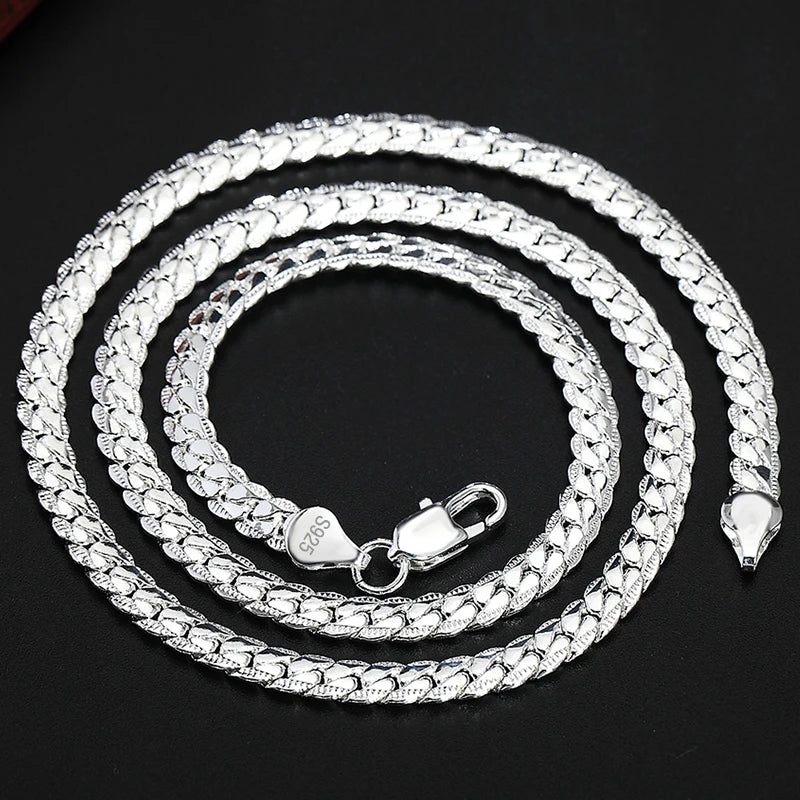 925 Silver 6mm Side Chain Necklace 8/18/20/22/24 Inch Wedding Jewelry