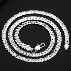 925 Silver 6mm Side Chain Necklace 8/18/20/22/24 Inch Wedding Jewelry