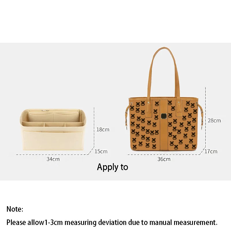 Felt Tote Handbag Organizer Makeup Storage Base Shaper