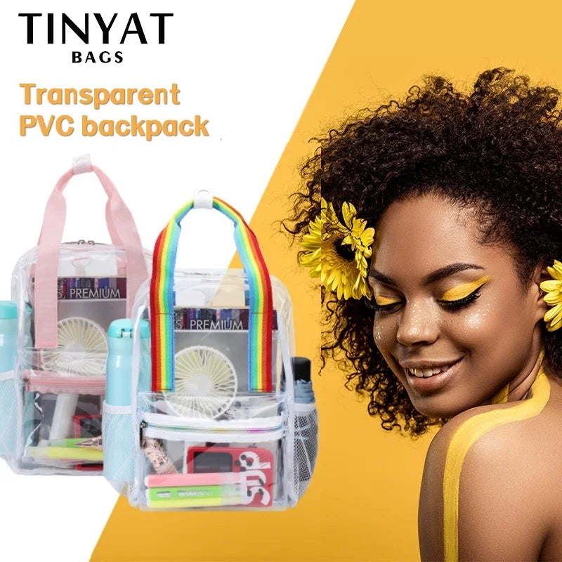 TINTAT Clear PVC Women Backpack Transparent Solid Backpack Travel School Bag
