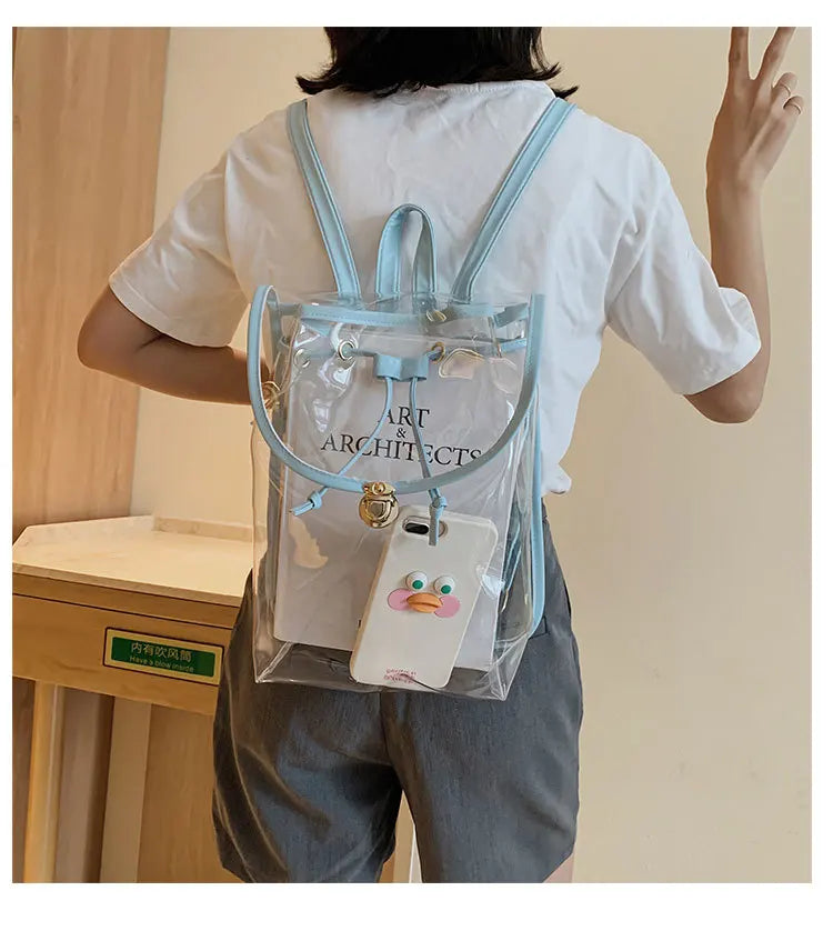Clear PVC Women Backpack Transparent Travel School Bag for Teenage Girls