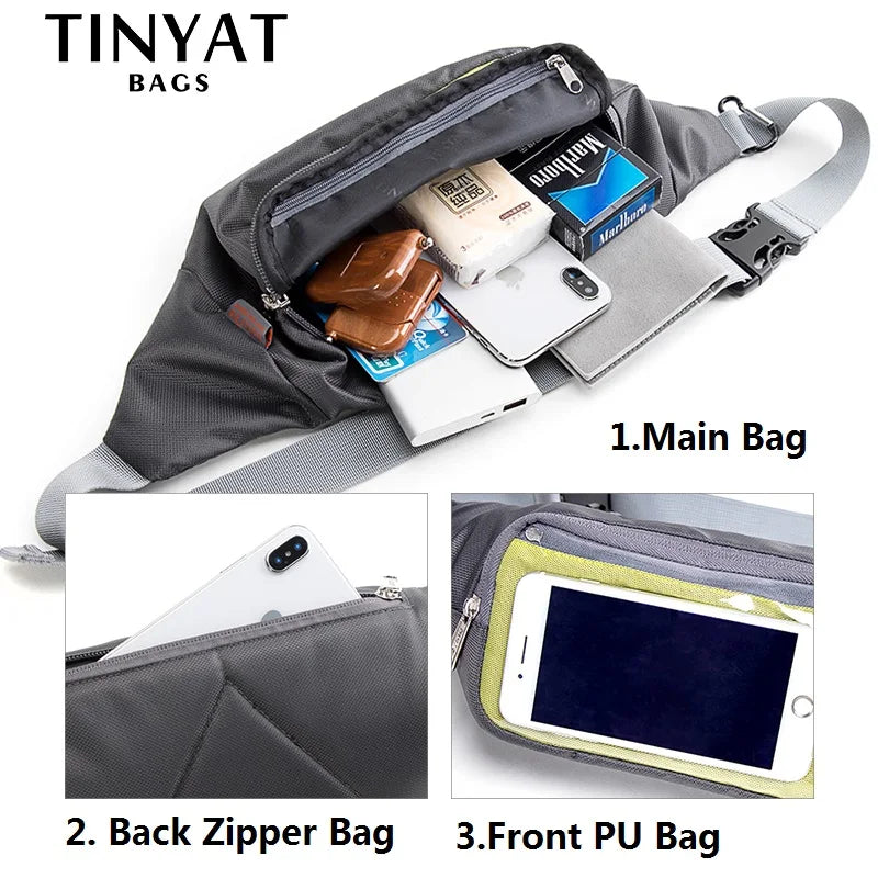 Men's Gray Belt Pouch Outdoor Travel Crossbody Bag
