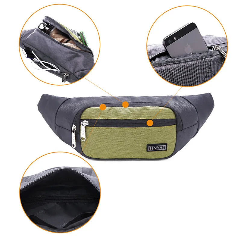 TINYAT Casual Waist Bag Pack Men Women Fanny Pack Phone Belt Bag