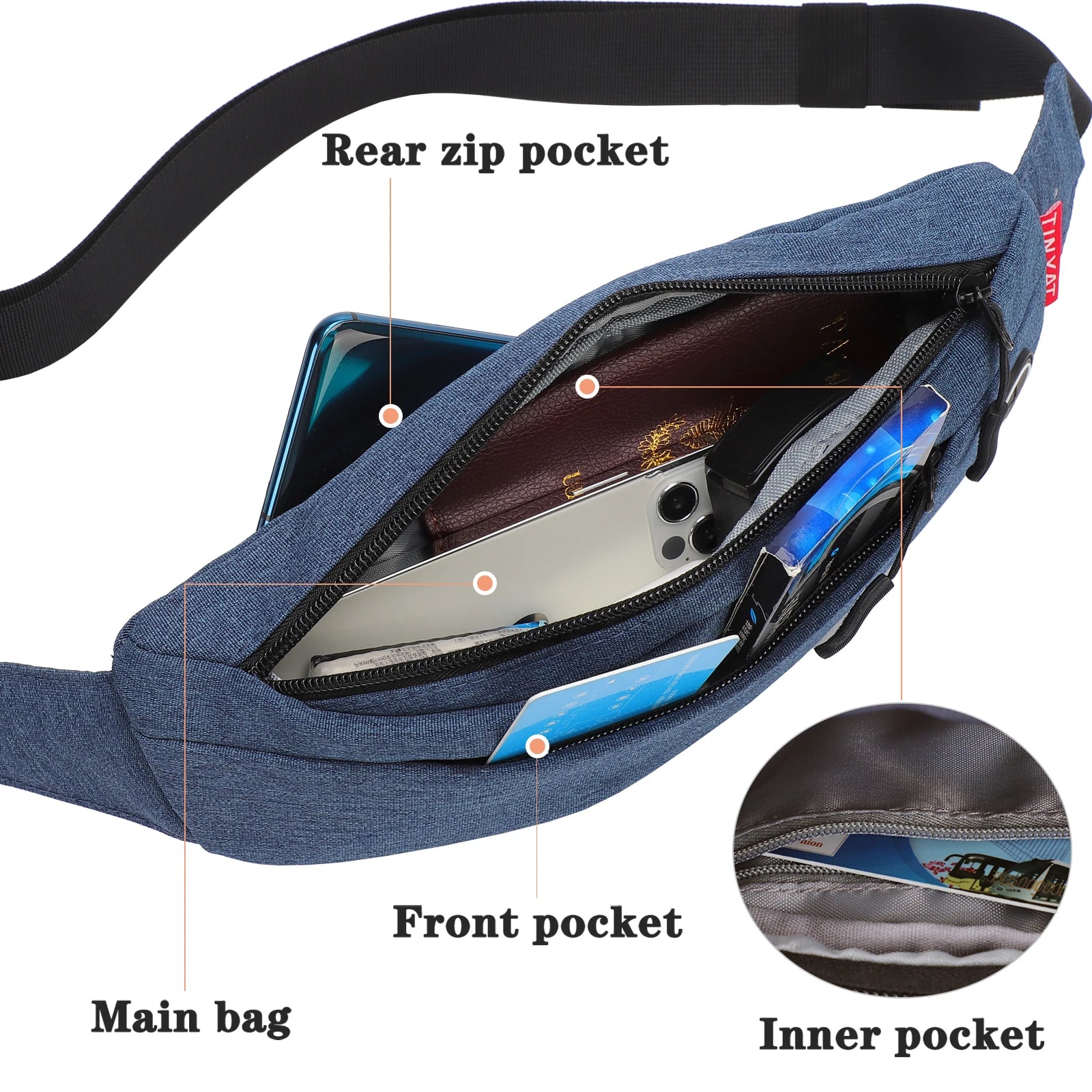 Large Waist Bag Pack Purse Canvas Travel Phone Fanny Banana Bag Hip 4 Pockets