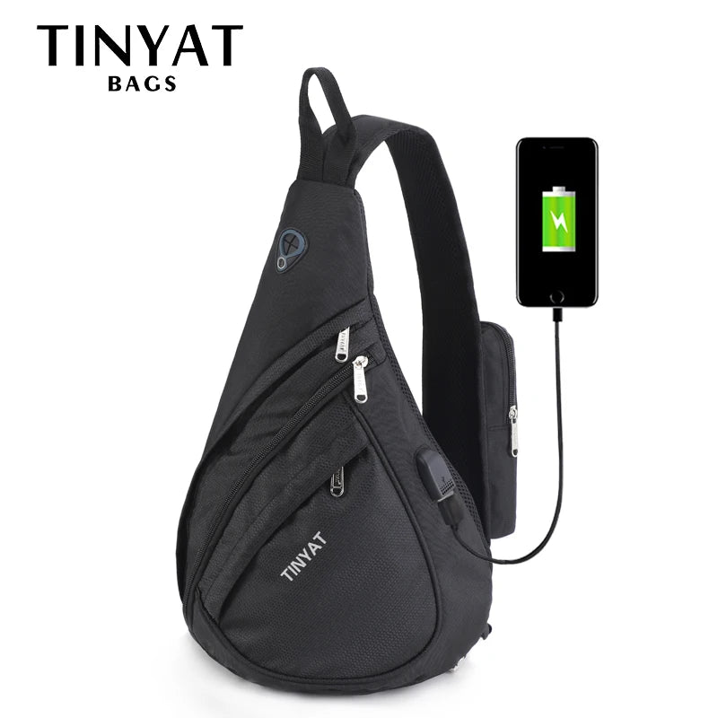 Men Waterproof Nylon Shoulder Crossbody USB Business Shoulder Bag