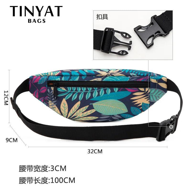 TINYAT Belt Bag Maple Leaf Printing Waist Fanny Pack Outdoor Sports Bum Hip Bag