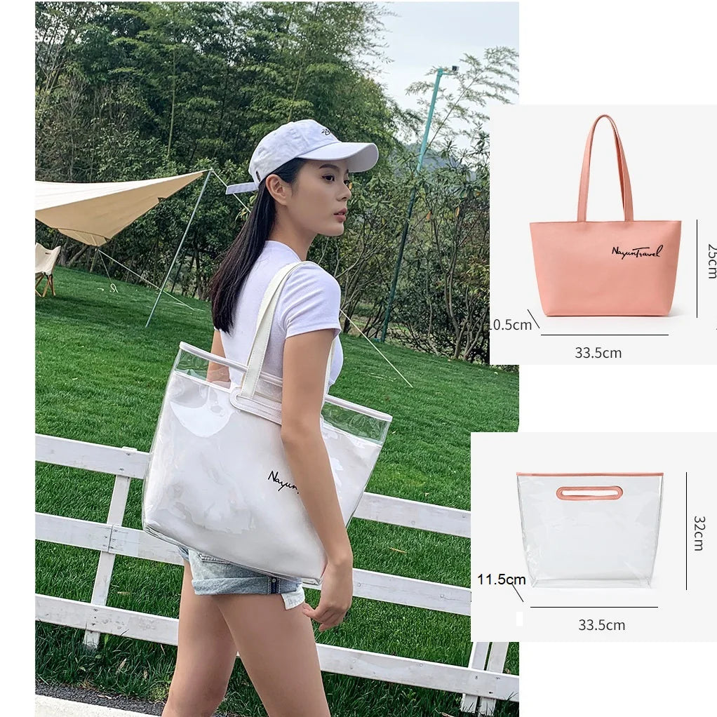 Clear PVC Shoulder Bag Transparent Waterproof Mother HandBag