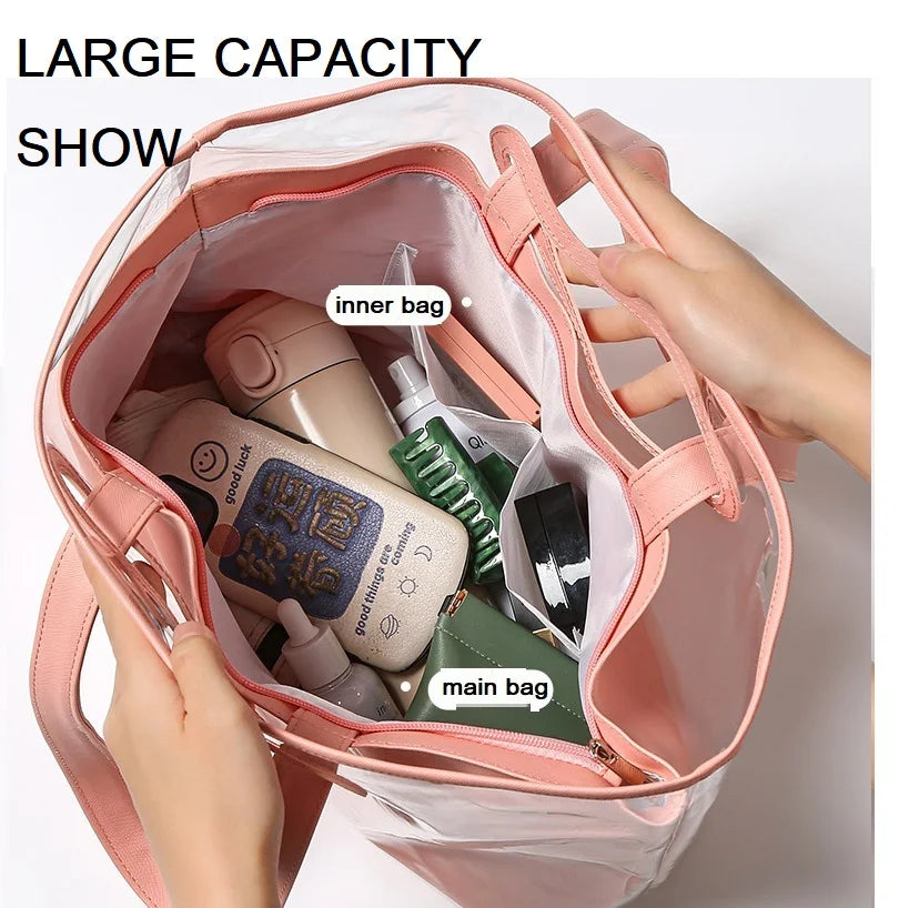 Clear PVC Shoulder Bag Transparent Waterproof Mother HandBag