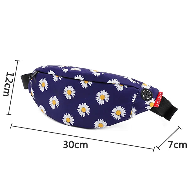 Women Print Daisy Waist pack Bag Female Canvas Bag Belt Casual Belt Pouch