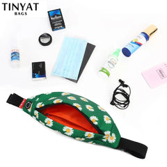 Women Print Daisy Waist pack Bag Female Canvas Bag Belt Casual Belt Pouch