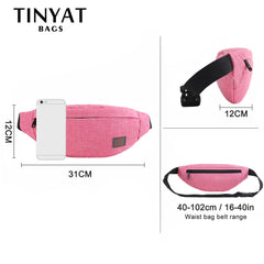 Canvas Waist Bag Red Female Belt Pack Girl Casual Fanny Pack