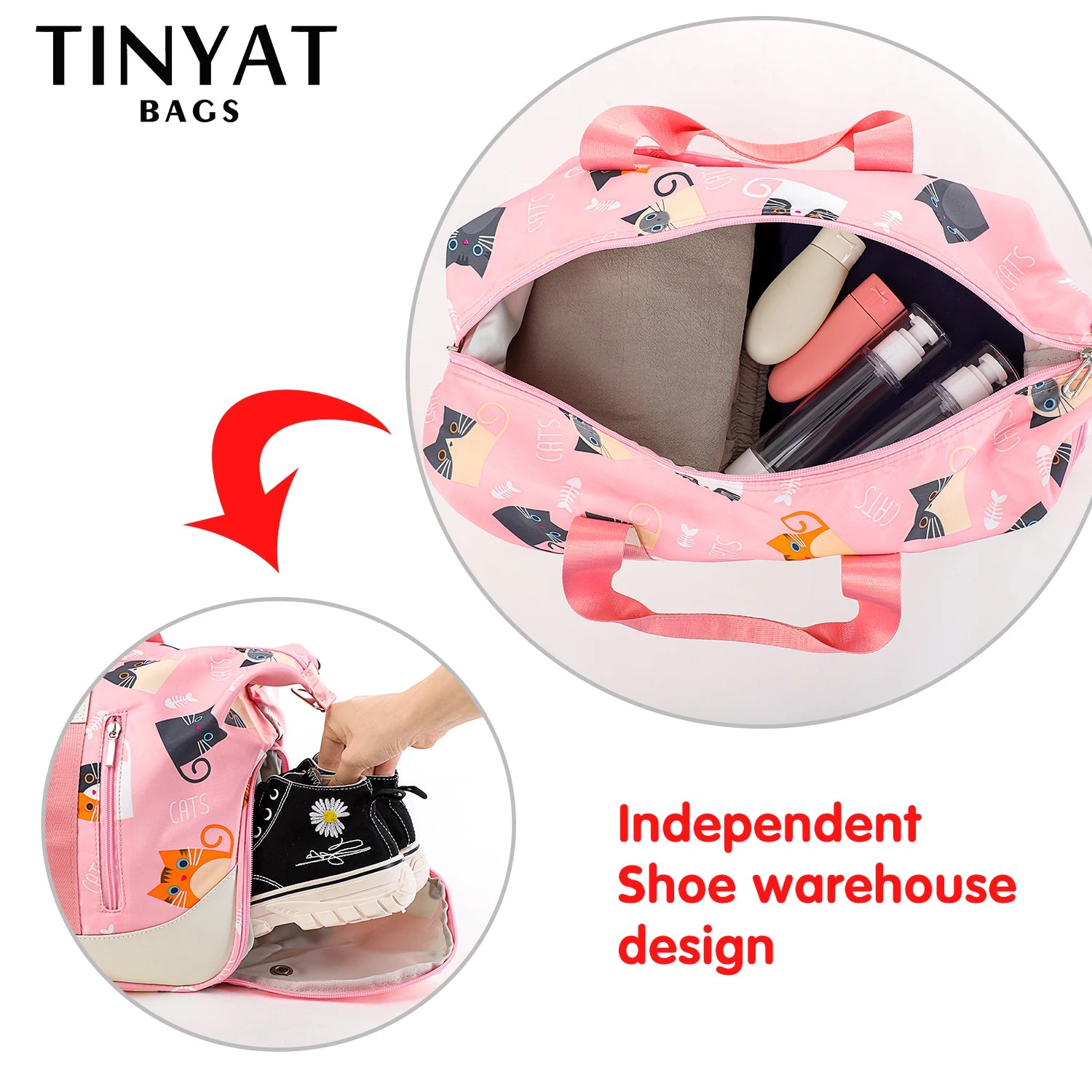 Women's Waterproof Large Travel Bags Duffle Totes Pink