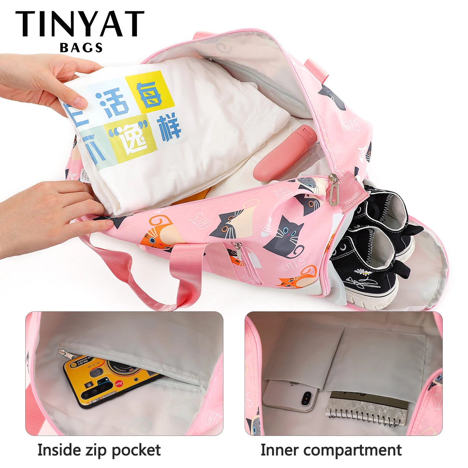 Women's Waterproof Large Travel Bags Duffle Totes Pink