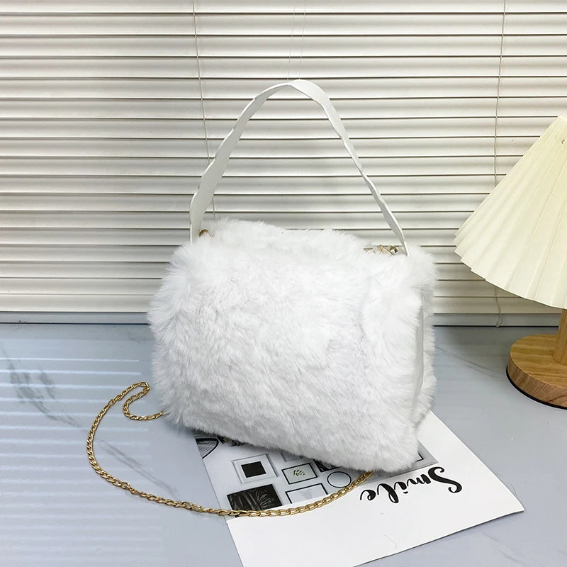Women Furry Handbag Short Handle Crossbody Satchel Totes Purse Backpack