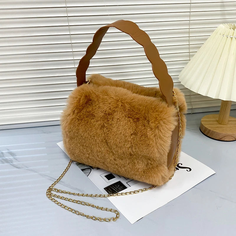 Women Furry Handbag Short Handle Crossbody Satchel Totes Purse Backpack