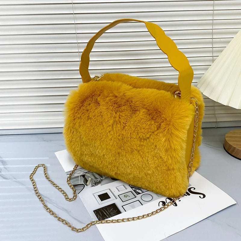 Women Furry Handbag Short Handle Crossbody Satchel Totes Purse Backpack