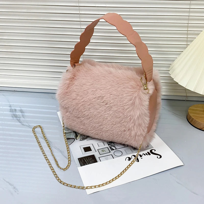 Women Furry Handbag Short Handle Crossbody Satchel Totes Purse Backpack
