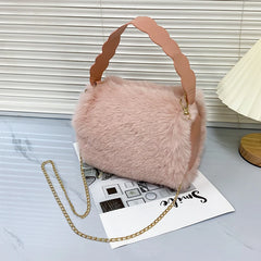 Women Furry Handbag Short Handle Crossbody Satchel Totes Purse Backpack