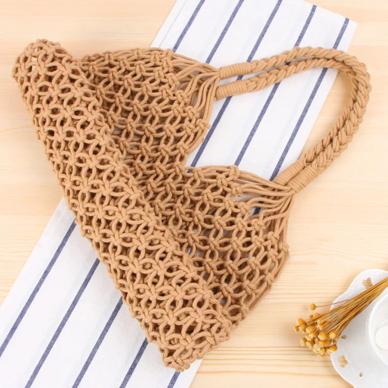 Bohemian Weaving Cotton Rope Handbag Hollow Straw Bag