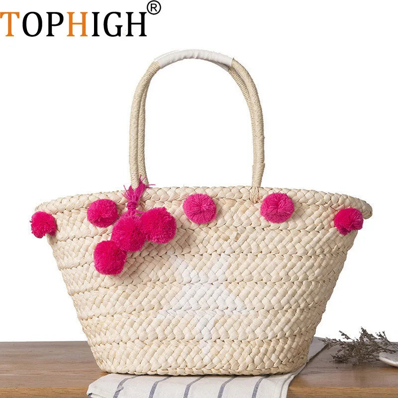 Summer Style Straw Shoulder Bag Handwoven Tote C13