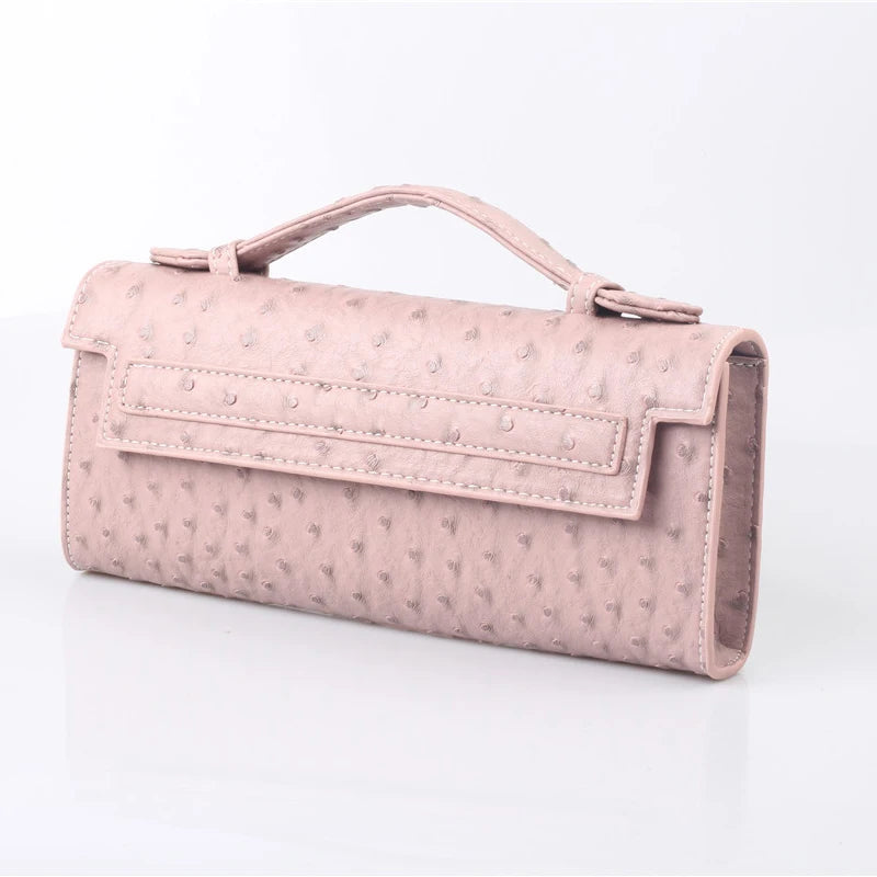Women Ostrich Patern Leather Clutch Tote Bag Shoulder Bags Purse Handbag