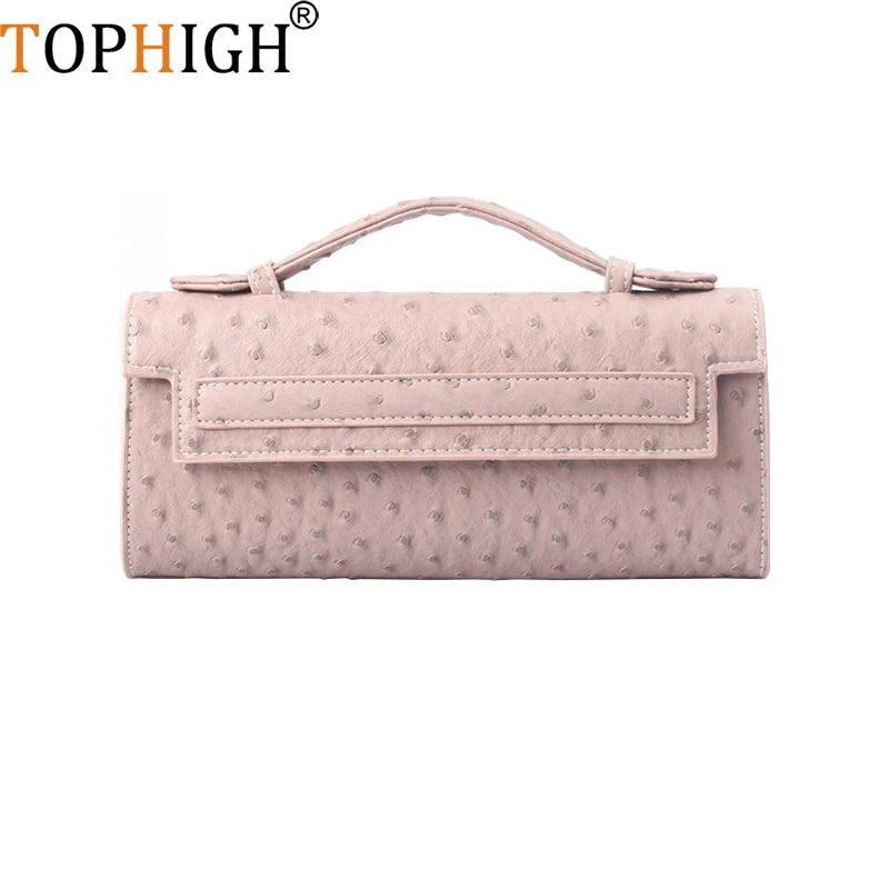 Women Ostrich Patern Leather Clutch Tote Bag Shoulder Bags Purse Handbag