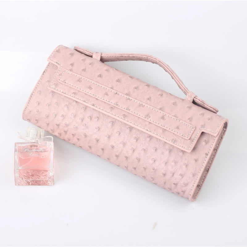 Women Ostrich Patern Leather Clutch Tote Bag Shoulder Bags Purse Handbag