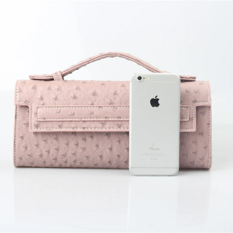 Women Ostrich Patern Leather Clutch Tote Bag Shoulder Bags Purse Handbag