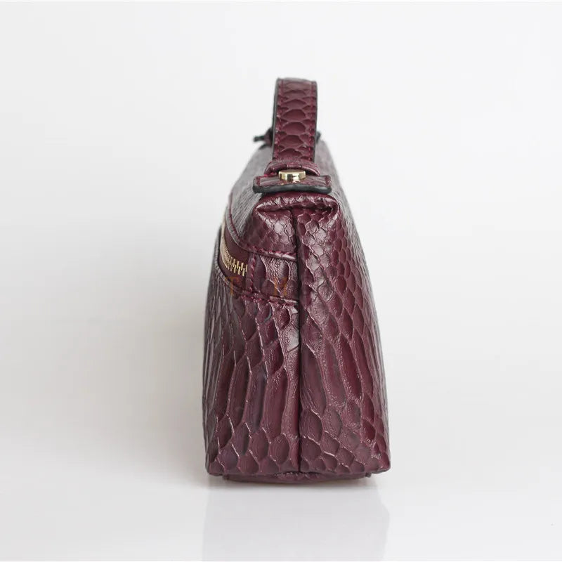 TOPHIIGH Leather Portable Bag For Women Clutch Snake Red Coffee