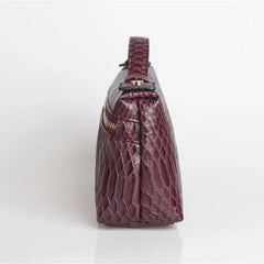 TOPHIIGH Leather Portable Bag For Women Clutch Snake Red Coffee