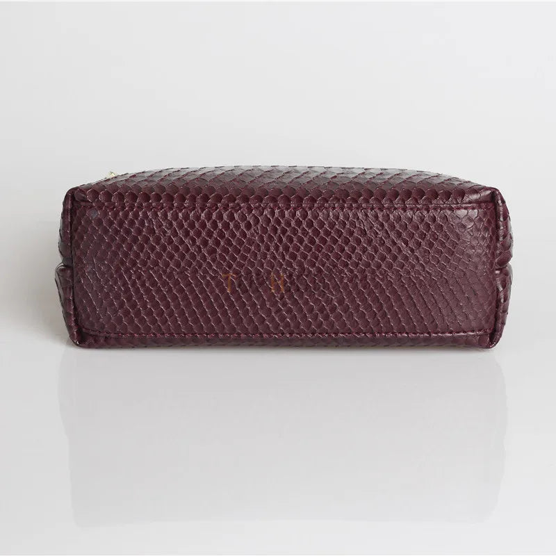 TOPHIIGH Leather Portable Bag For Women Clutch Snake Red Coffee