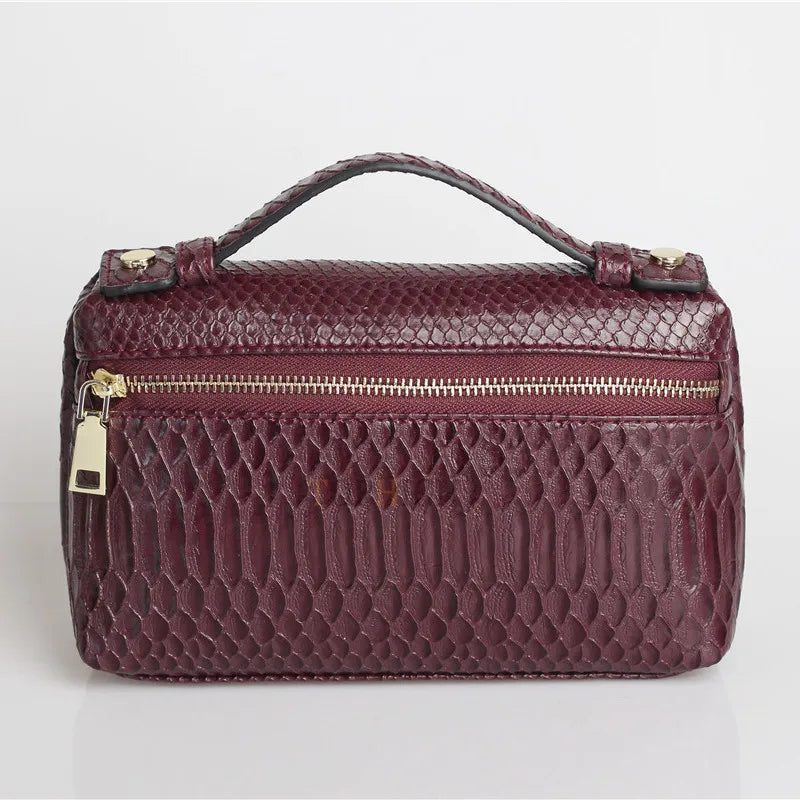 TOPHIIGH Leather Portable Bag For Women Clutch Snake Red Coffee