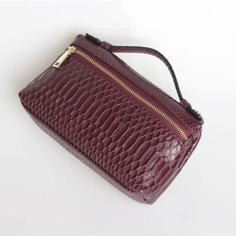 TOPHIIGH Leather Portable Bag For Women Clutch Snake Red Coffee