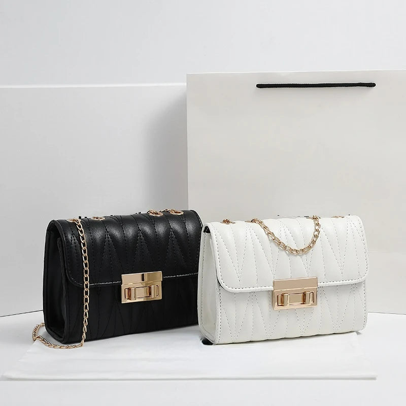 TRAVEAST Crossbody Bags for Women Striped Embroidery Chain Styling Shoulder Bags