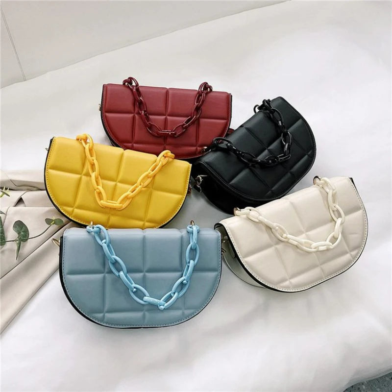 Women Diamond Chain Saddle Shoulder Bag