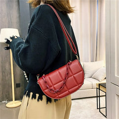 Women Diamond Chain Saddle Shoulder Bag