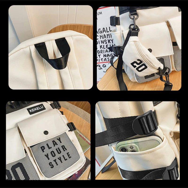 Hip Hop Cargo Backpack Women Large Capacity Nylon Laptop Mini Bags