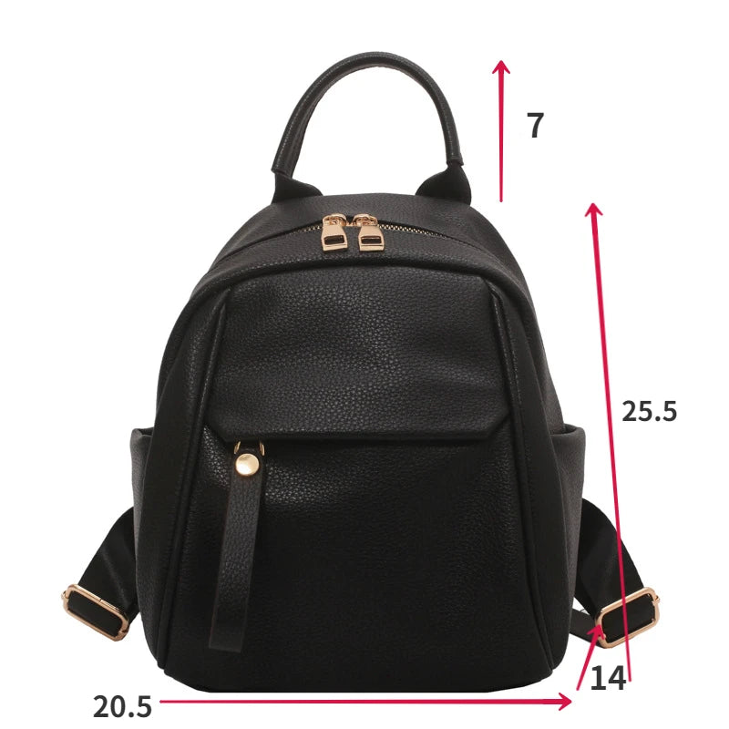 Small PU Leather Backpack Bags for Women Solid Travel Rucksack